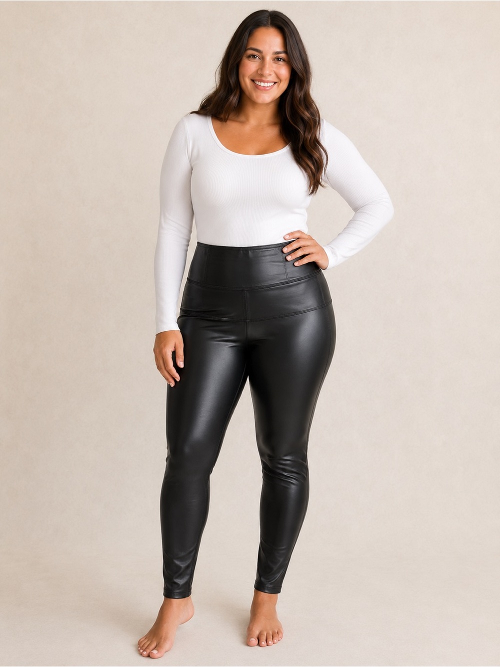 RoadRunner Apparel High-Waist Faux Leather Leggings - Black / Pleather / Medium
